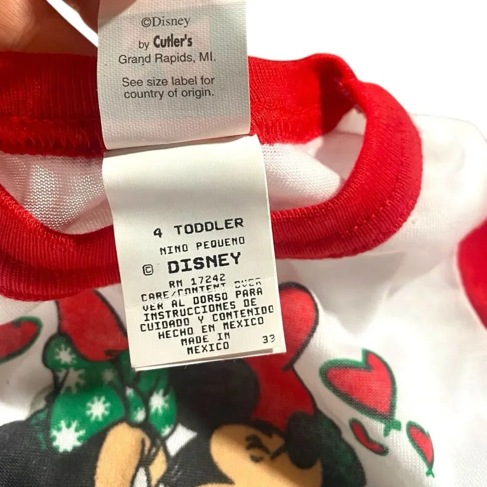 Vintage 90s Disney's Mickey Minnie Mouse Pajama Set Christmas Toddler 4T Red